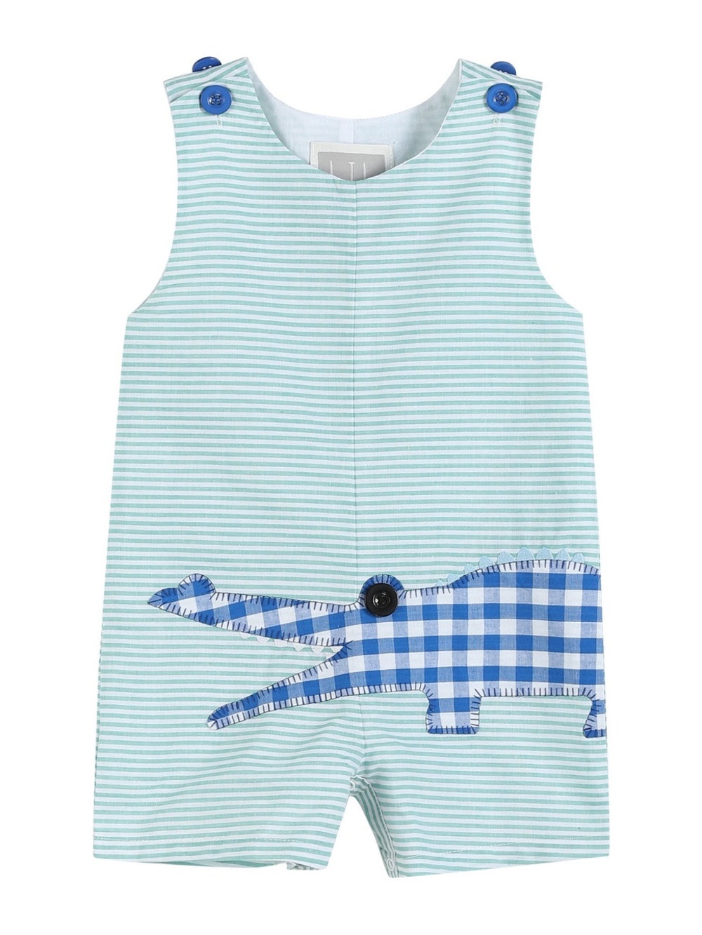 NWT Lil Cactus Aqua Striped Gator Shortall Romper Size 12-18 Months